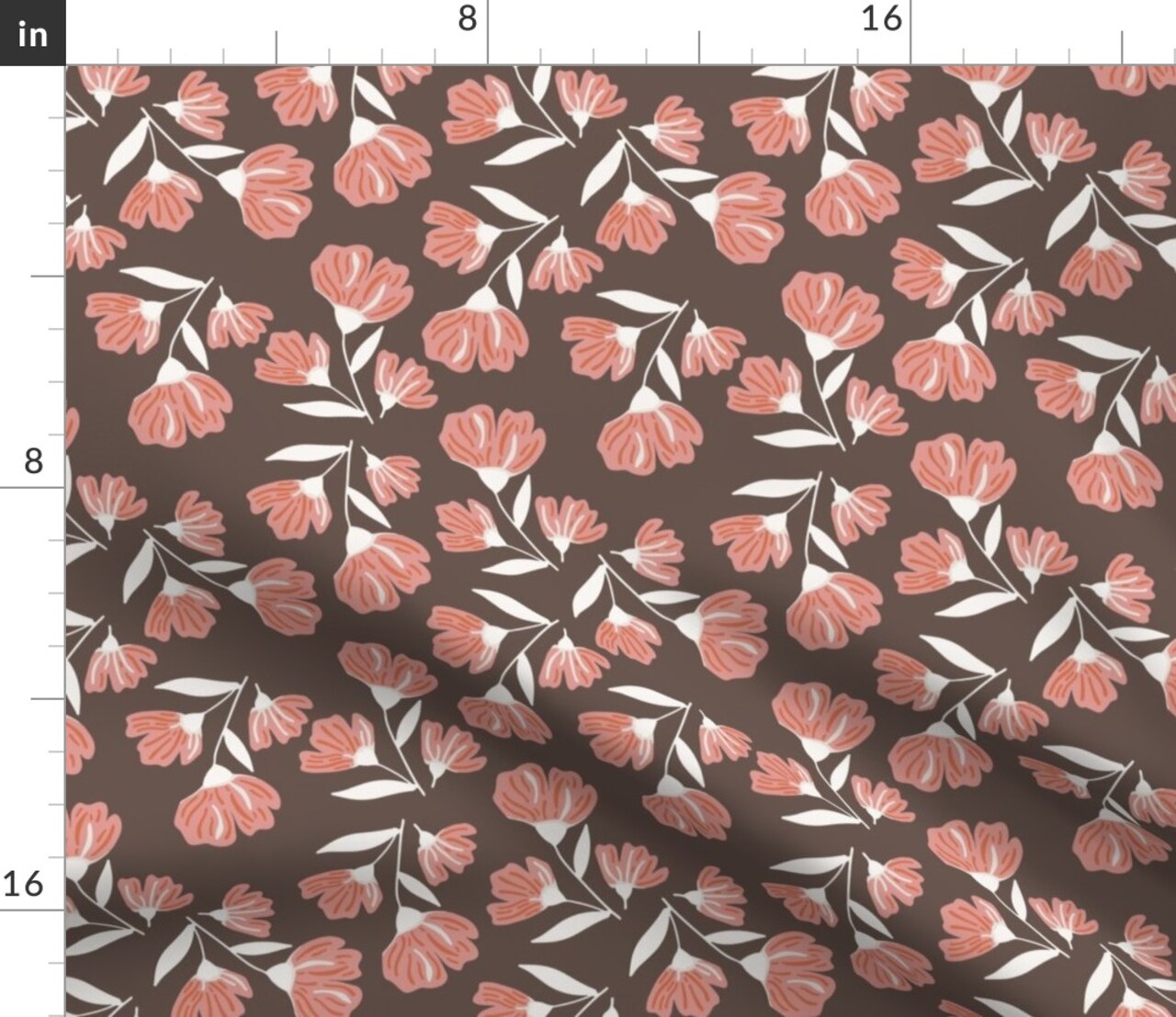 Traditional Floral Whimsical Botanical Retro Brown Pink Flowers Small Scale Custom Printed Fabric by Spoonflower Various Fabrics by the Yard or Fat Quarter